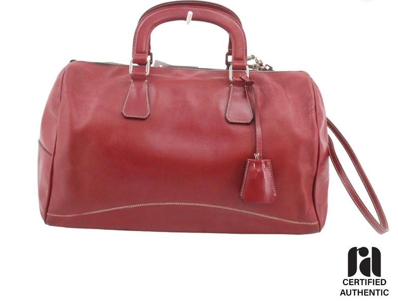 Certified Authentic Prada red leather Boston bag