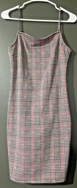 RedBerry Fashion Plaid Brown, Red, Light Pink Mini Dress, Zip Up