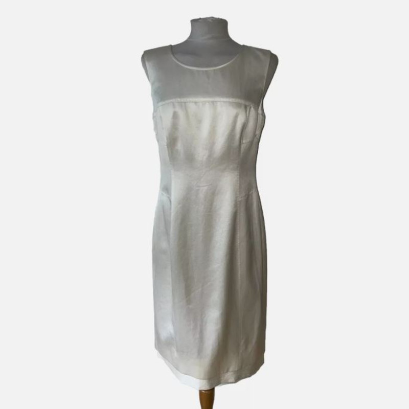 Amanda Wakeley Dress 14 Silk Ivory Cream Sheath Midi Cocktail Elegant Formal