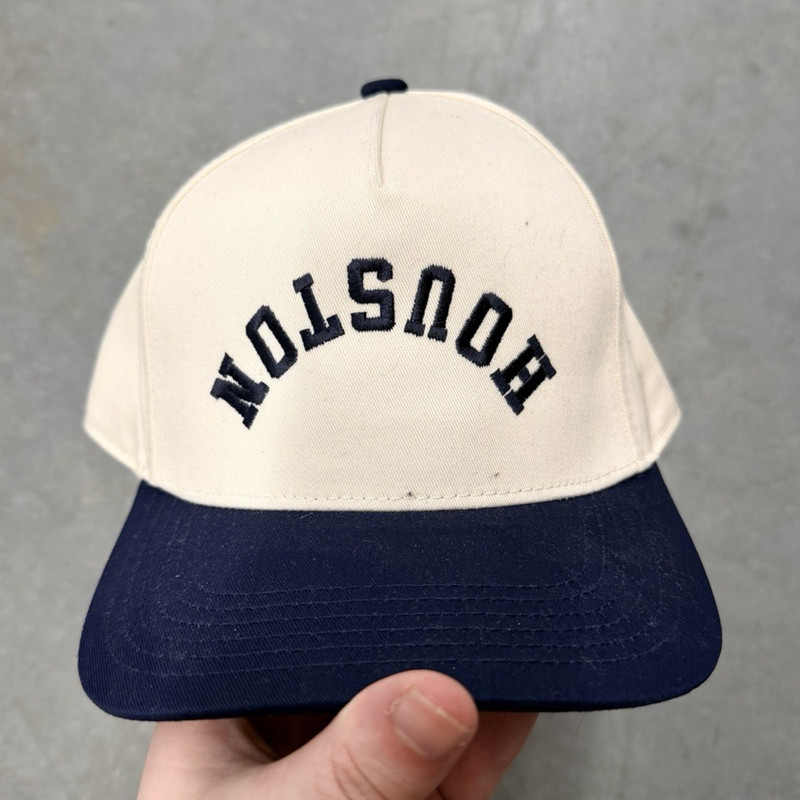 Houston Colorblock Adjustable Snap Back Unisex Baseball Cap Hat Beige/Navy