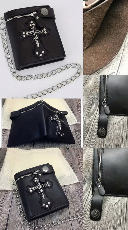 Gothic Cross Biker Chain Wallet Punk Skull Rivet Unisex Short Anti-Theft Purse gallery