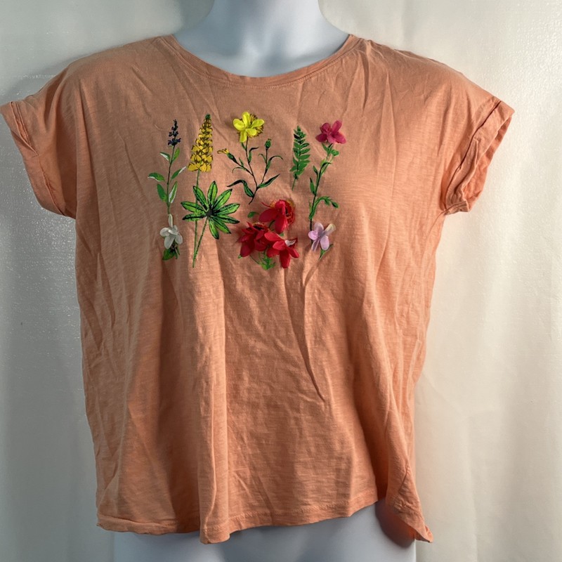 Vtg 90s Y2K Kiwi Fresh Women T Shirt Sz L Spring Flowers Peach Garden Weeds