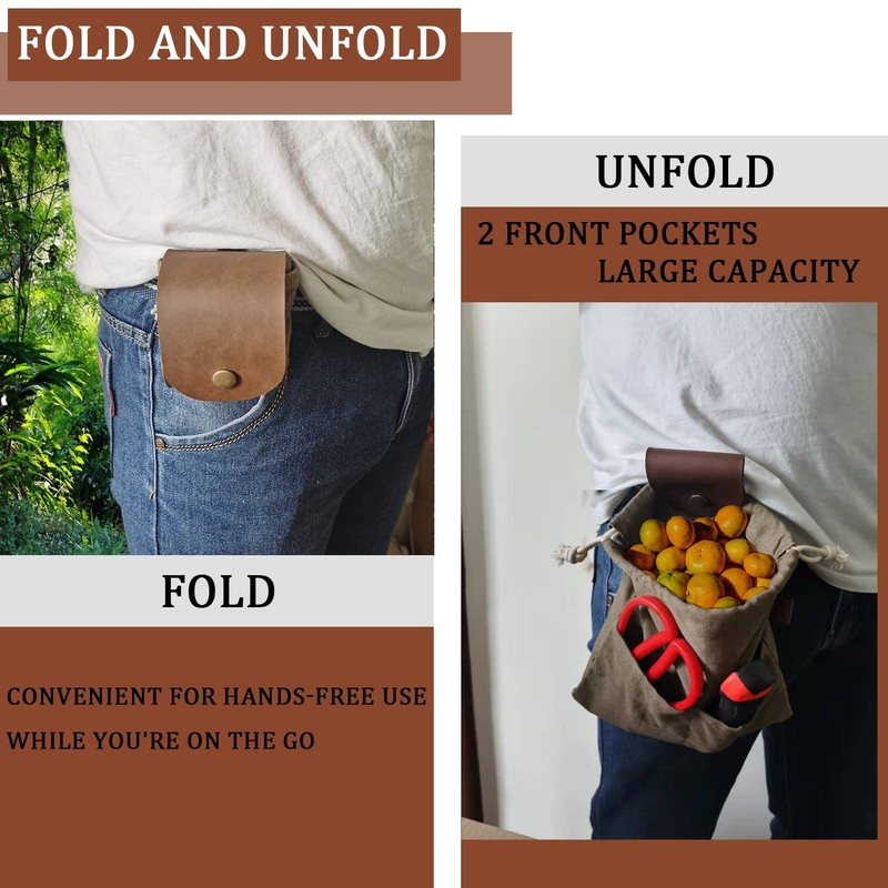 Foraging Pouch Leather Canvas Collapsible Bag Water Resistant Outdoor Camping... gallery