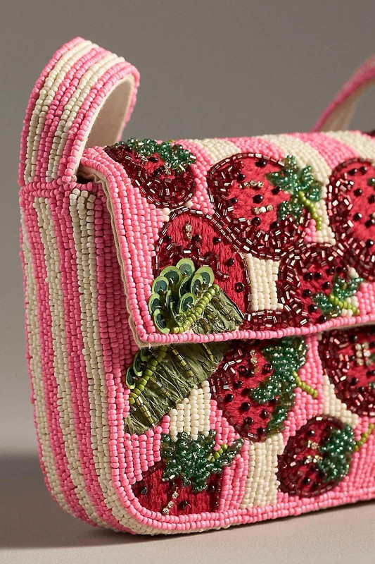 Anthropologie The Fiona Beaded Bag Food & Drink Edition Strawberry Craze NWT gallery