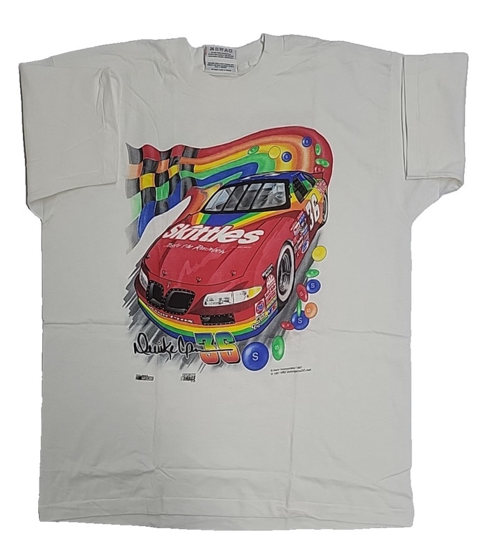 VTG NASCAR Skittles Taste The Rainbow Slogan T Shirt Derrike Cope USA Men’s XL