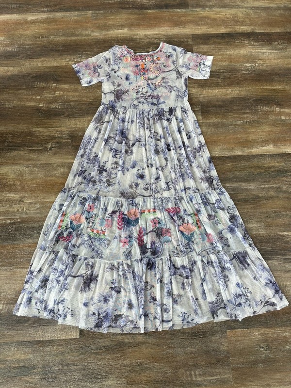 Johnny Was Logan Embroidered Mesh Tiered Maxi Dress Sz Medium Boho Floral Fairy gallery