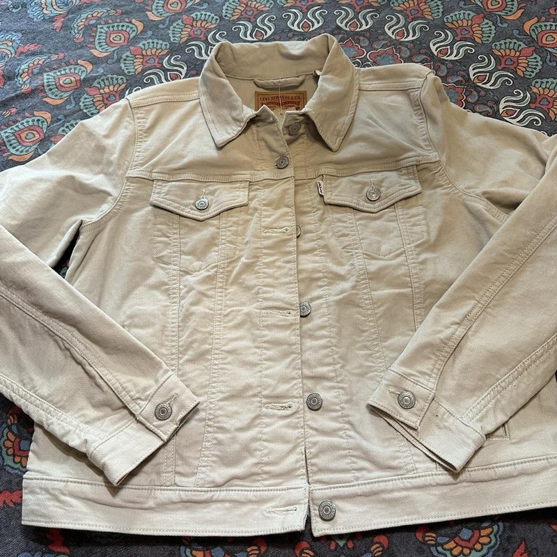 Levi’s XL Beige Trucker Jacket Button Front Pockets Point Collar