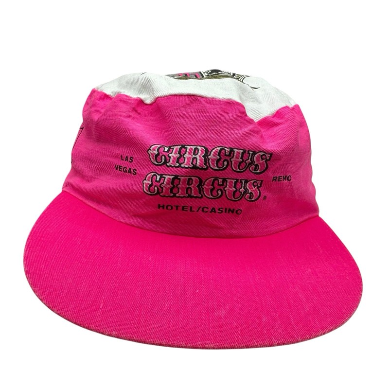 Vintage Circus Circus Snapback Cap Painters Hat Neon Pink White Las Vegas Casino