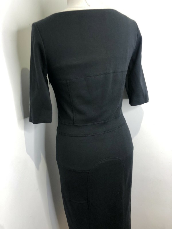Amanda Wakeley black wool jersey scoop neck midi dress UK 10 VGC silk lined gallery