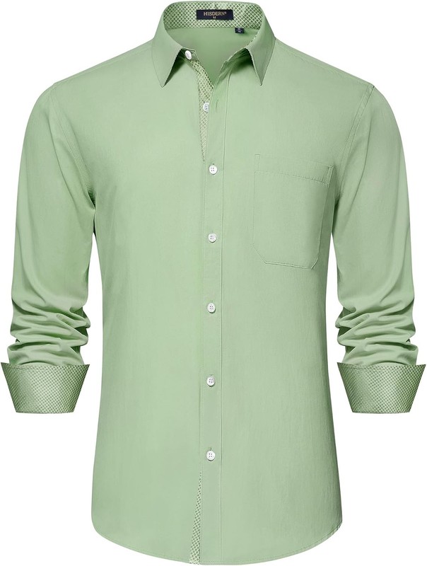 Hisdern Mens Business Dress Shirts Long Sleeve Casual Button Down Shirt Formal
