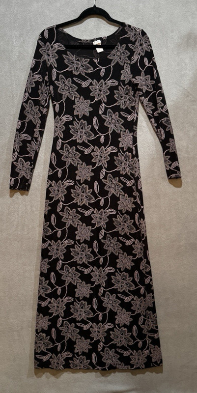 Vintage 90s Floral Embroidery Sheer Mesh Maxi Dress Sexy Beach Whimsigoth Large