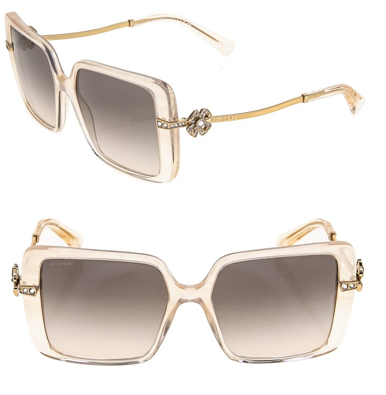 BVLGARI FLOWER BV8243B Gold Pink Peach Opal Crystal Rectangle Sunglasses 8243