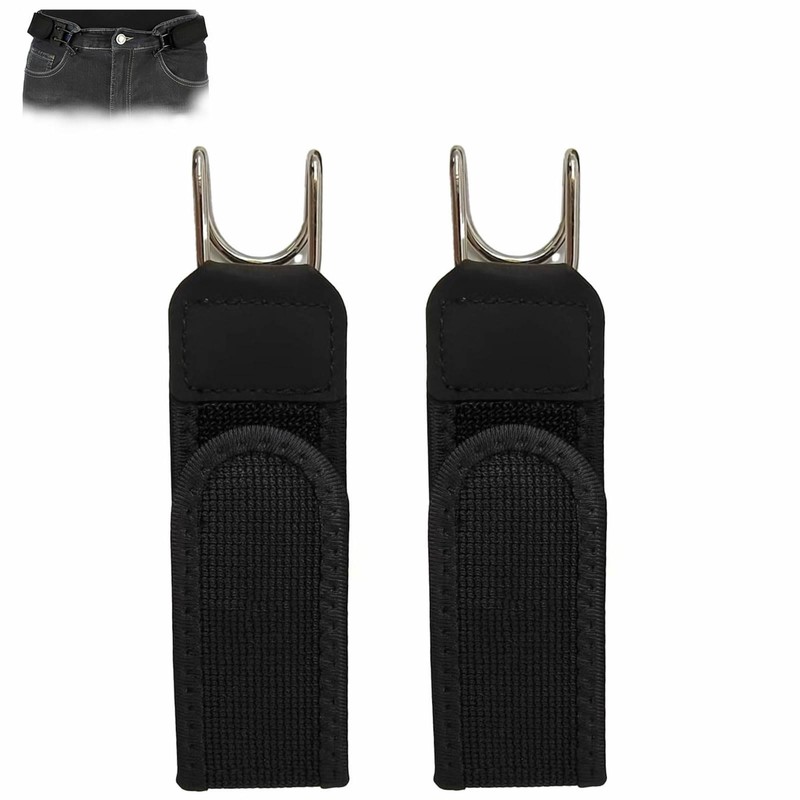 2Pcs Black Adjustable Buckleless Belt Men Tactical-Metal Hook Elastic Waist Belt