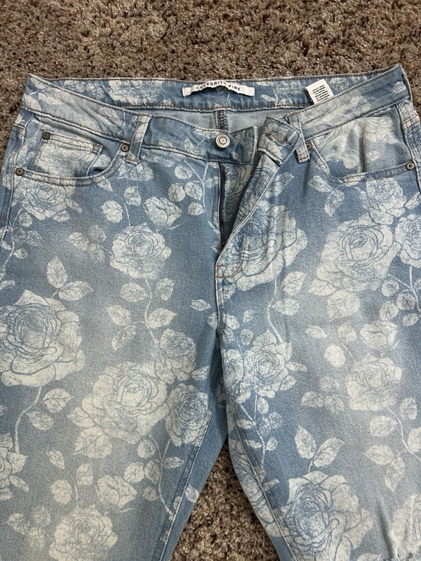 Celebrity Pink Juniors Bootcut Jeans Light Wash Floral Stretch Blue/White gallery