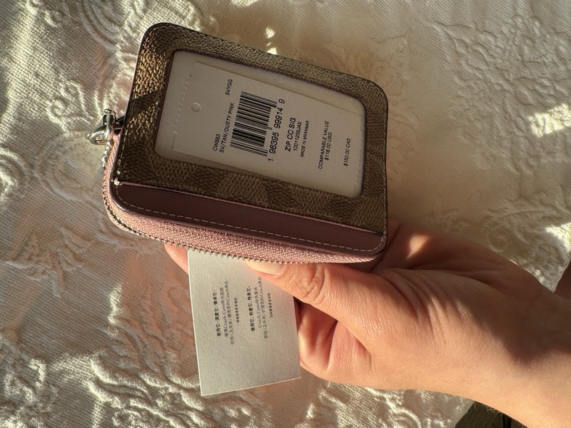Coach CW883 Leather Zip ID Holder Coin Case, Pink/Gold, Chain Strap, ID Window gallery