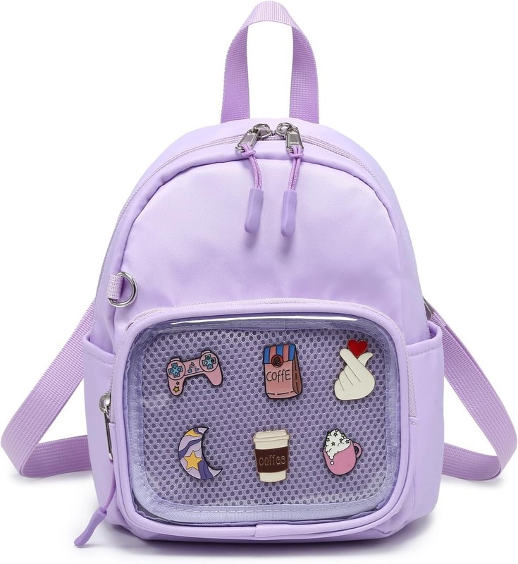 RAINBOW SMILE Small Ita Backpack with Pin Display Lightweight Nylon Backpack