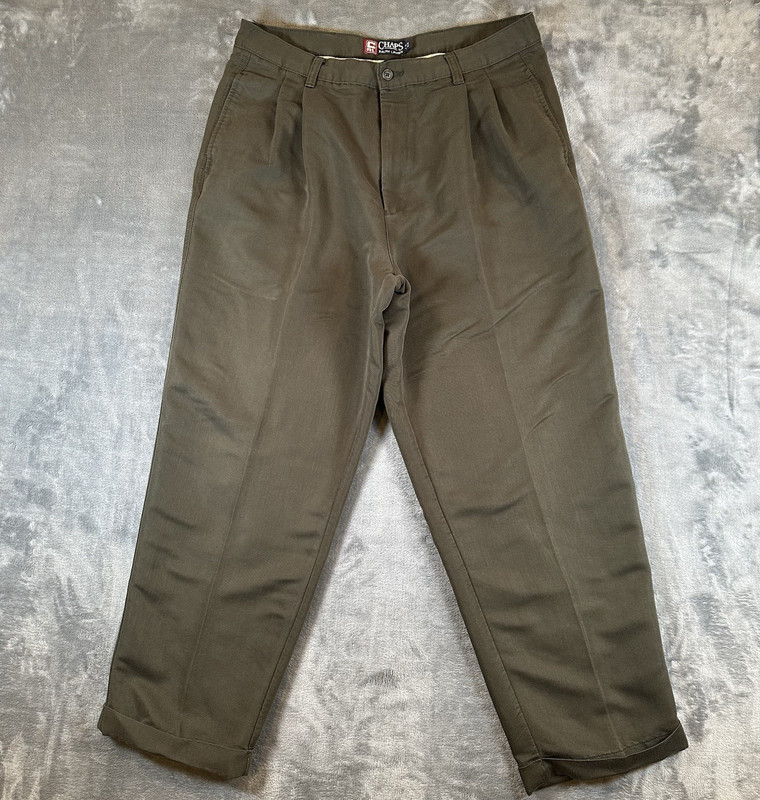 VTG Chaps Ralph Lauren Pants Mens 36×30 (32×27) Olive Green Pleated Chino