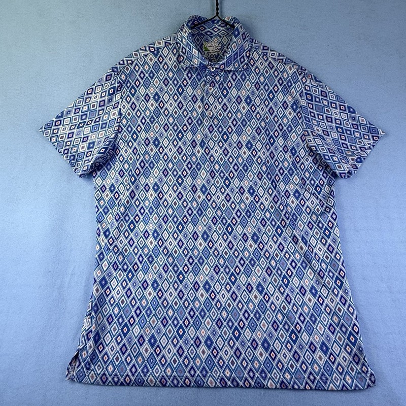 TailorByrd Golf Shirt BLUE Geometric MEN’S Size M EUC 1001