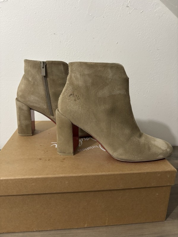 Christian Louboutin Castrika Suede Ankle Boots Side Zip Beige EU 36.5 US 6.5