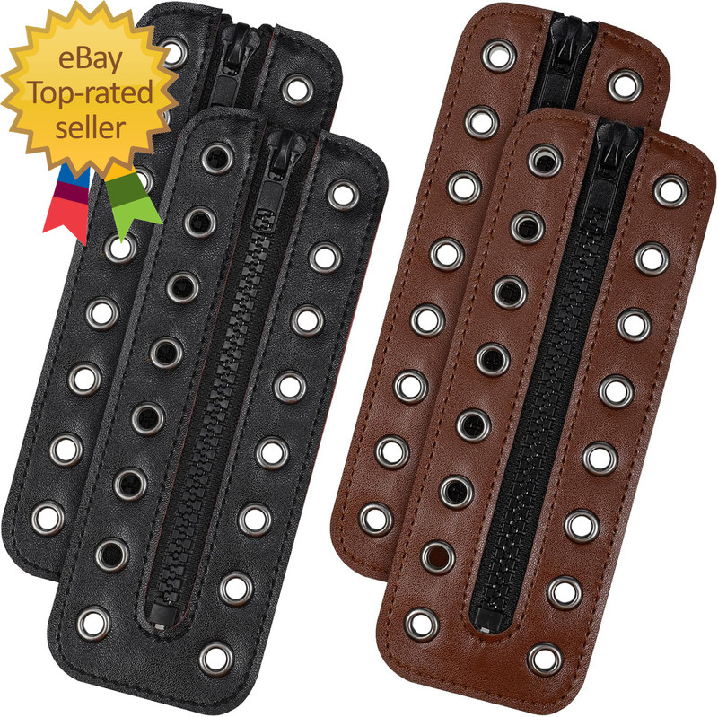 4 Pcs PU Leather Boot Zipper Inserts Tieless Lace up Zipper Laces 8 Eyelet for B
