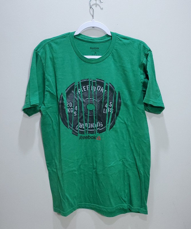 Reebok Shirt Mens Medium Short Sleeve Green Solid Outdoor Sports Gym Tee Logo M