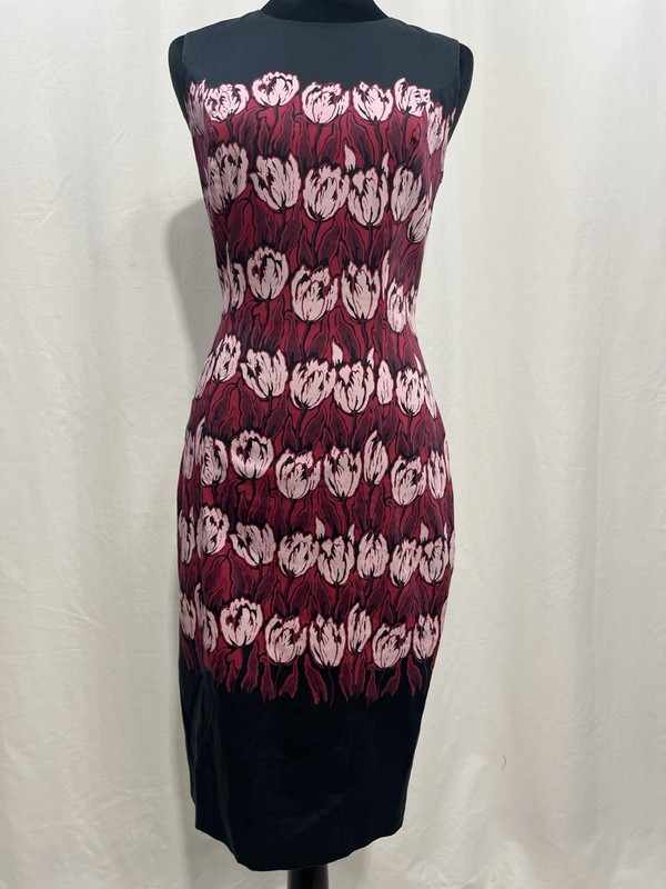French Connection black Midi Dress with Pink & Burgundy Floral cotton blend