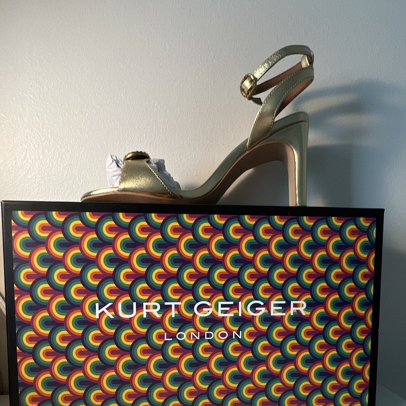 Kurt Geiger London Women’s Gold Leather Strappy Ankle Strap Stiletto 6 NIB