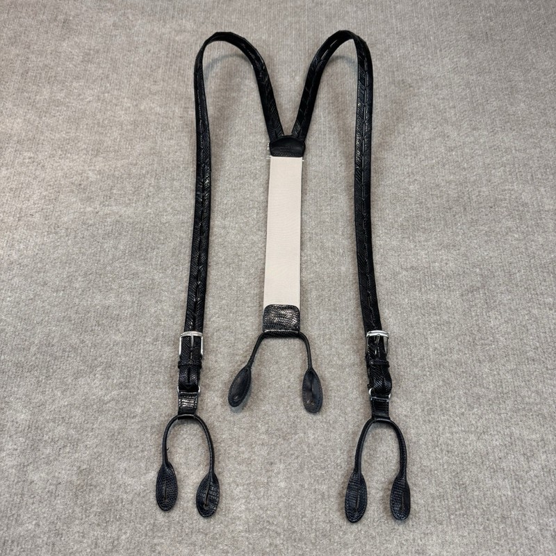Torino Leather Suspenders Braces Black Genuine Exotic Ringmark Lizard 3/4″ USA
