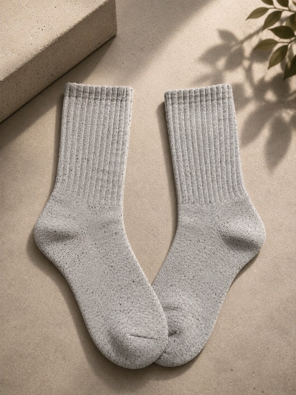 HUMAN MADE Crew Socks Gray Ribbed Knit Cotton Heart Logo 1 Pair Size L gallery