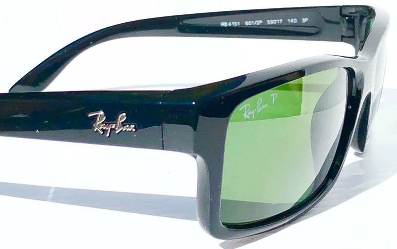 NEW* Ray Ban Black polished Rectangle POLARIZED Green Lens Sunglass RB 4151 601 gallery