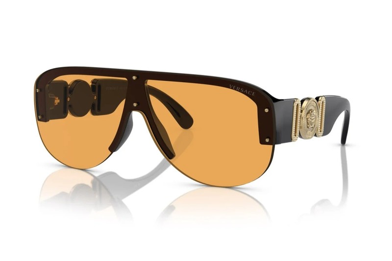 Versace Irregular Man Sunglasses 0VE4391 GB1/7 48mm Black - Orange Lens - NEW