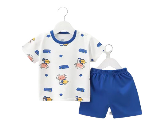 Baby Toddler Summer Cartoon Tee and Shorts Set Kids Cotton Breathable Outfit