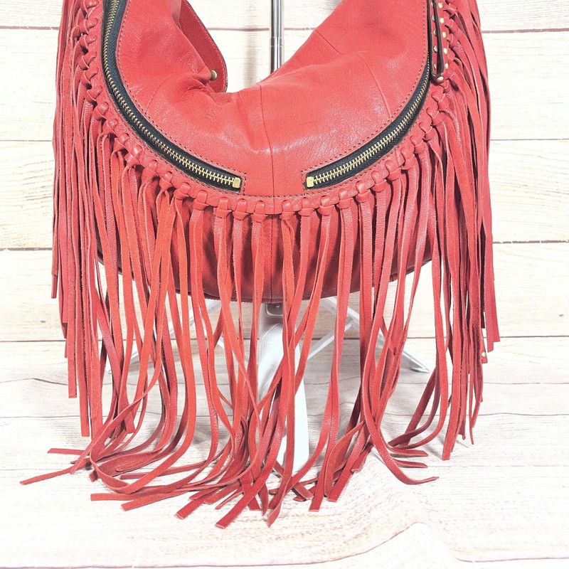 OrYANY Angie Red Leather Fringed Hobo Shoulder Bag RARE PRISTINE gallery