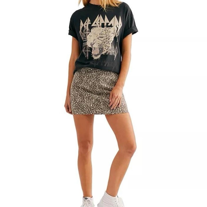 Free People – Modern Femme Novelty Mini Denim Skirt in Leopard Print!