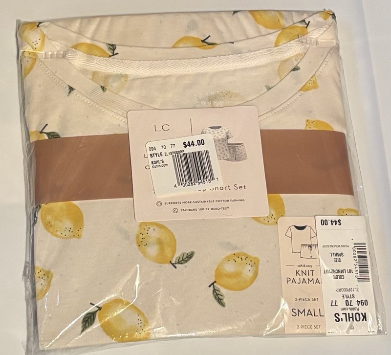 LAUREN CONRAD Women’s Pajama 2 Piece Summer Set Small NWT Lemons