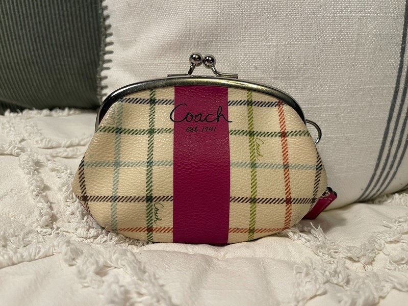Y2K Coach Heritage Tattersall Kiss Lock Coin Case w/ Hangtag EUC