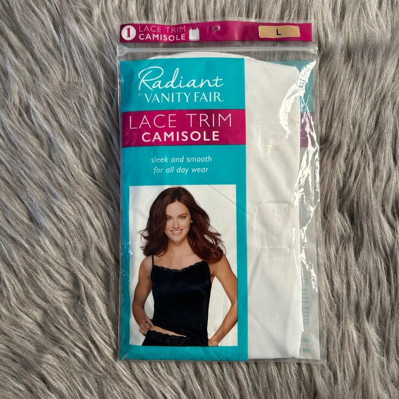 Vanity Fair Radiant Collection Lace Trim Camisole Women’s Size Large White Tank
