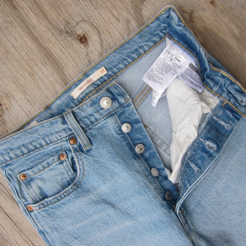 Levis Ribcage Boot Jeans Womens 27 Light Wash High Rise Bootcut Denim Button Fly