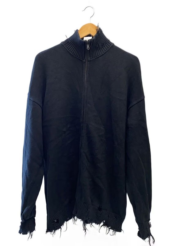 NOT CONVENTIONAL n22-064-blk Distressed Zip Knit Sweater (Thick) FREE Cotton BLK
