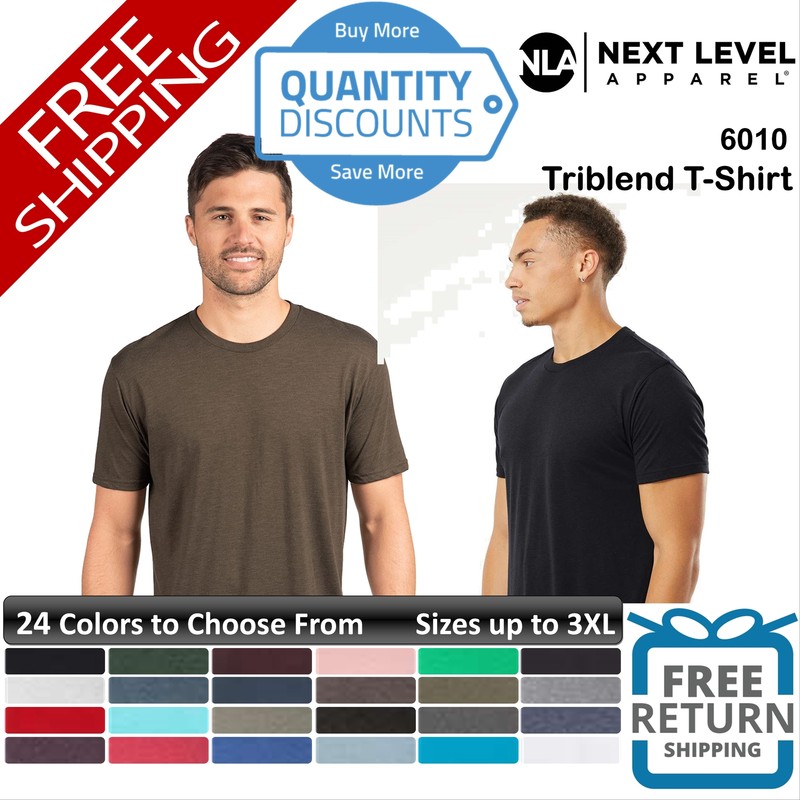 🔥 Next Level Men Triblend Fabric Laundered Short Sleeve T-shirt Up To 3XL 6010