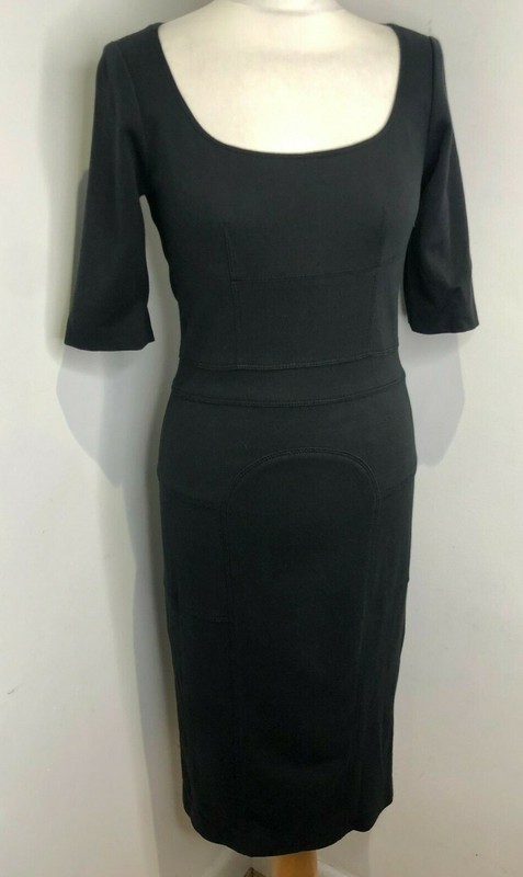 Amanda Wakeley black wool jersey scoop neck midi dress UK 10 VGC silk lined gallery