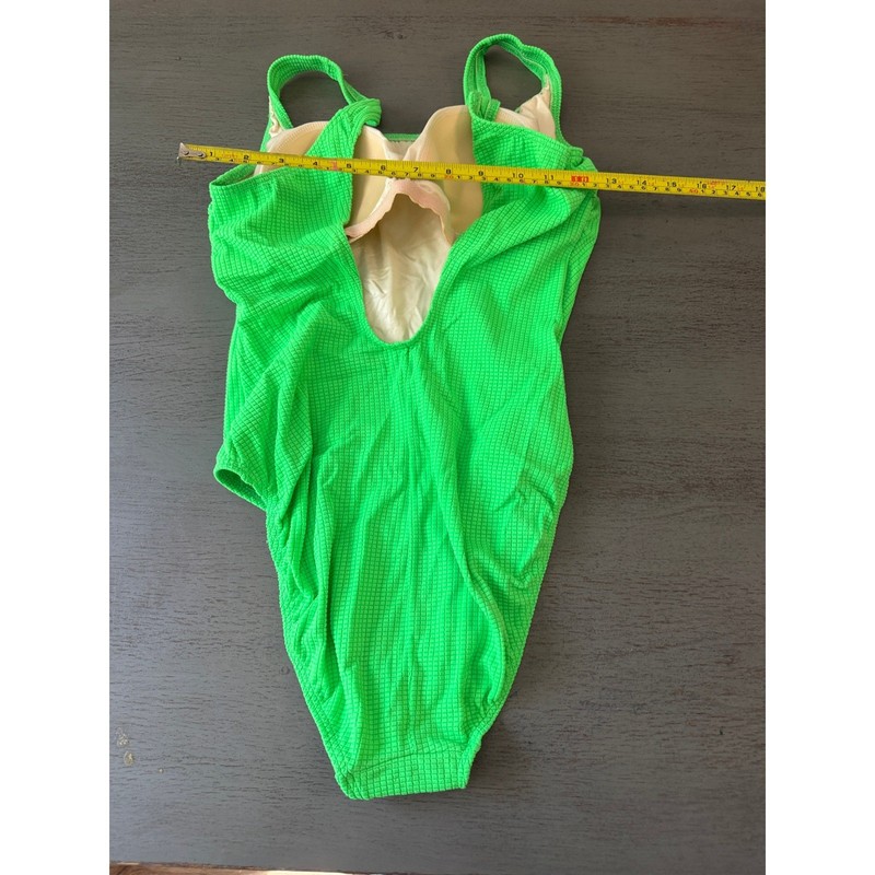 Maillot by Bali Body ID Neon Green Waffle Knit One Piece Swimsuit Vintage 14 gallery