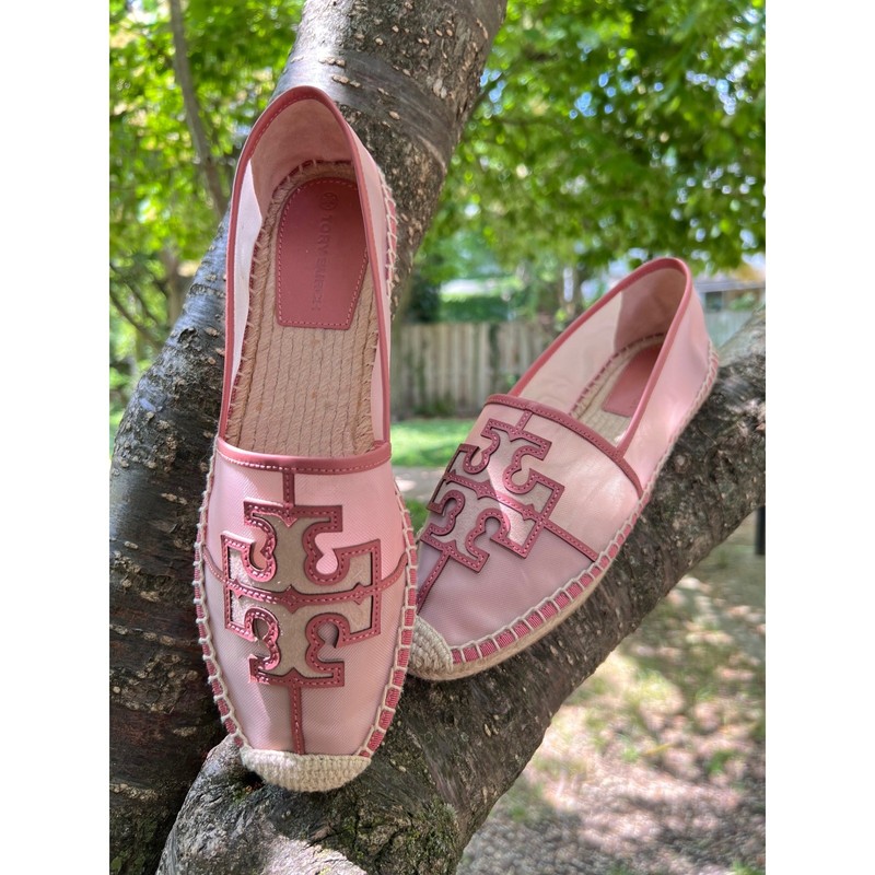 Tory Burch Ines Mesh Espadrille Flats Womens 10 Pink Logo Slip On Shoes LNWT gallery