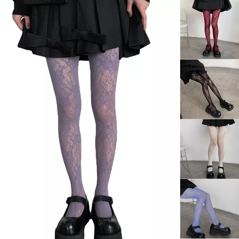 WOMEN’S GOTHIC FLORAL FLOWER PATTERN MESH FISHNET PANTYHOSE STOCKINGS TIGHTS