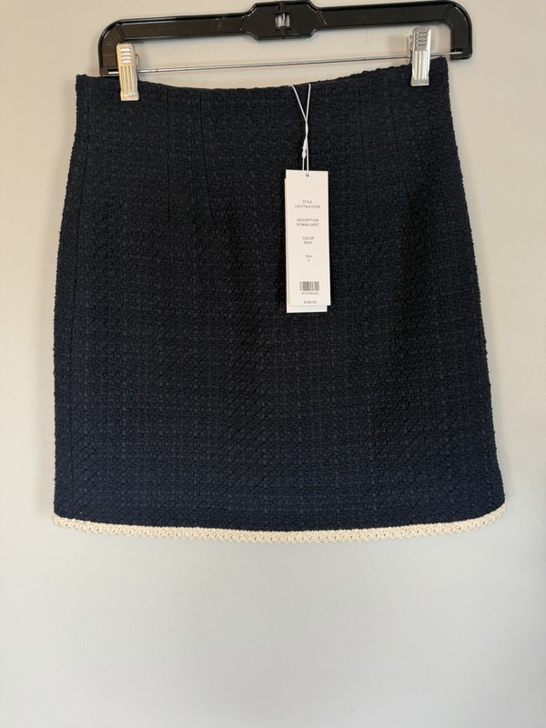 Veronica Beard Roman Mini Navy Blue Cotton Blend tweed Skirt Lined Sz 2 NWT $348 gallery