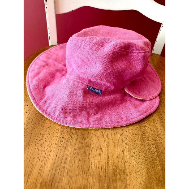 Wallaroo Reversible Resort Sun Hat Pink or Yellow Cotton Wide Brim Adjustable