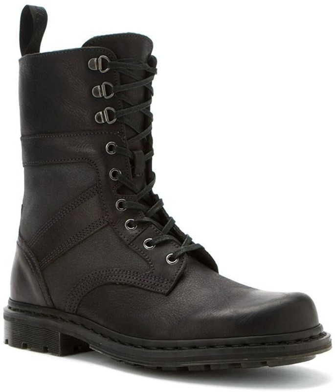Dr. Martens Men's Arun 9-Eye Moto Biker Black Wyoming Boots US 10 Retail $220!!! gallery