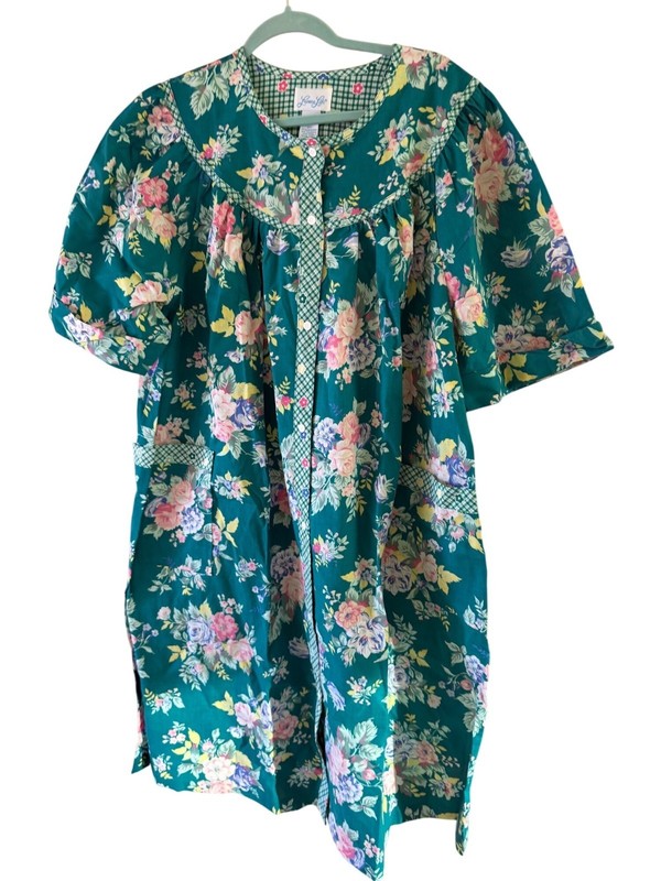 Leisure Life Housecoat Vintage Woven Womens Size 2X Green Floral Deadstock New