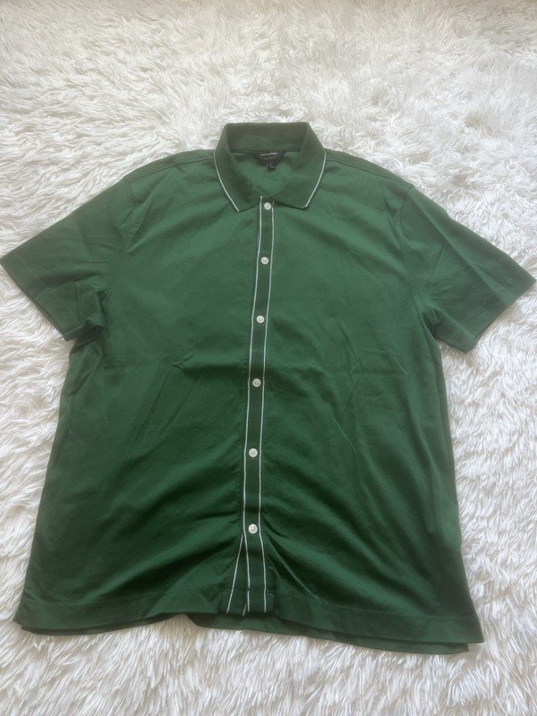 Banana Republic Men’s Luxe Touch Polo Shirt Large Tall Green Button Front Casual