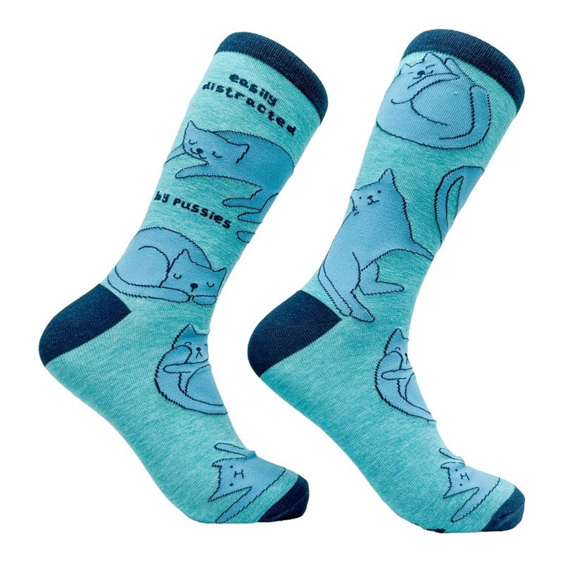 Men’s Easily Distracted By Pussies Socks Funny Adult Cat Joke Footwear